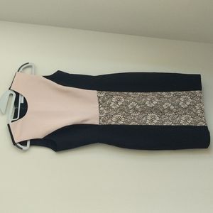 Professional pink and black pencil midi dress